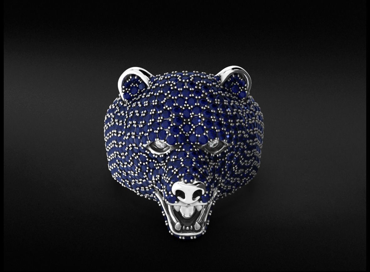 Stylish bear ring with diamonds 524 3D print model_8