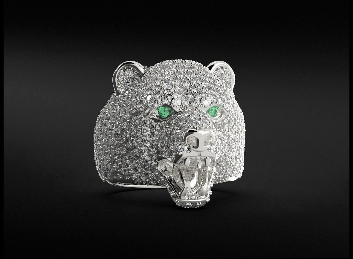 Stylish bear ring with diamonds 524 3D print model_11