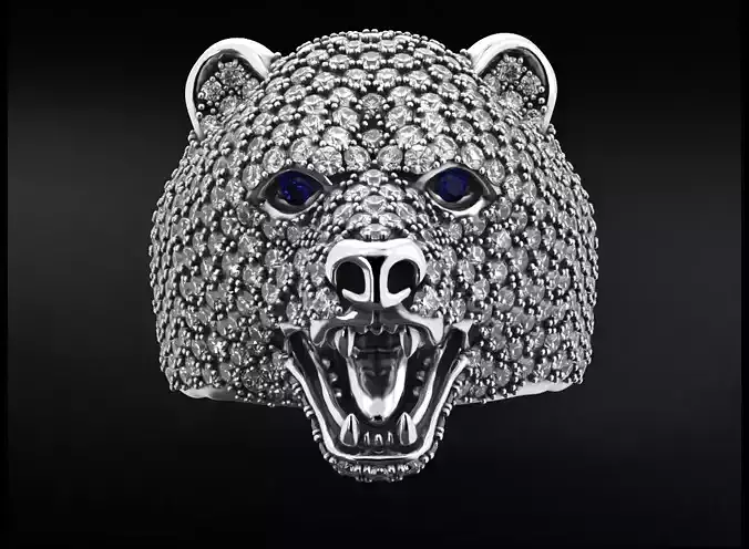 Stylish bear ring with diamonds 524 3D print model