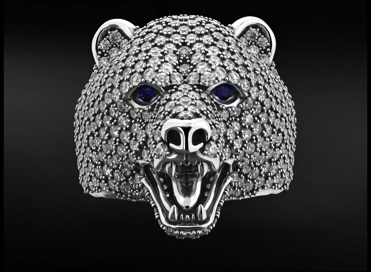 Stylish bear ring with diamonds 524 3D print model_0