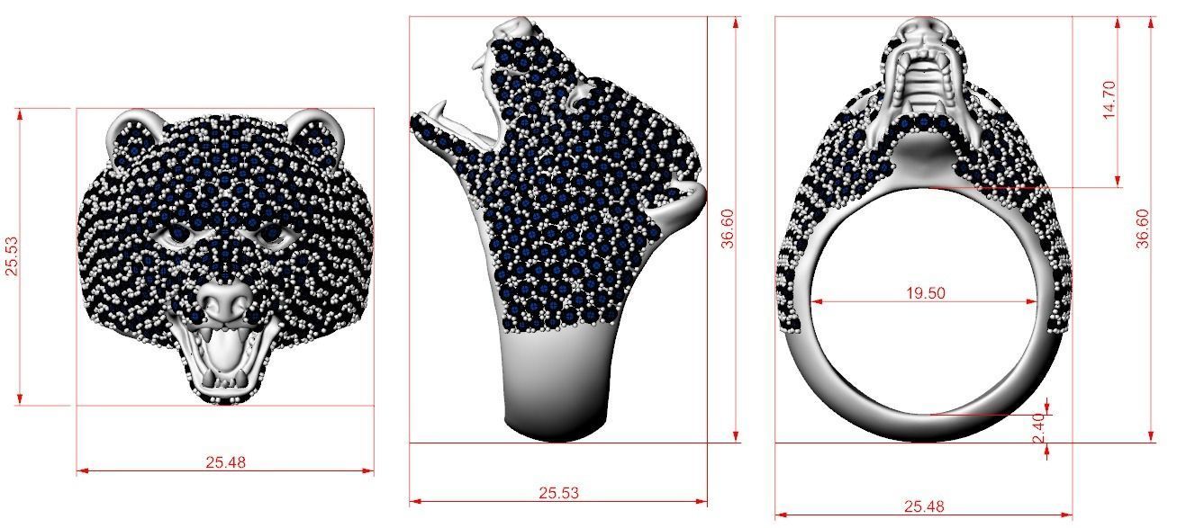 Stylish bear ring with diamonds 524 3D print model_12