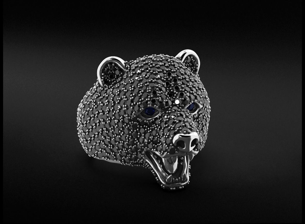 Stylish bear ring with diamonds 524 3D print model_4