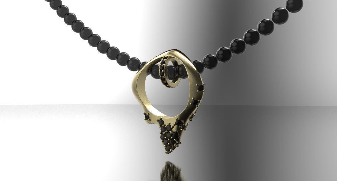 beautiful pendant of smooth shape with stones 3D print model_2
