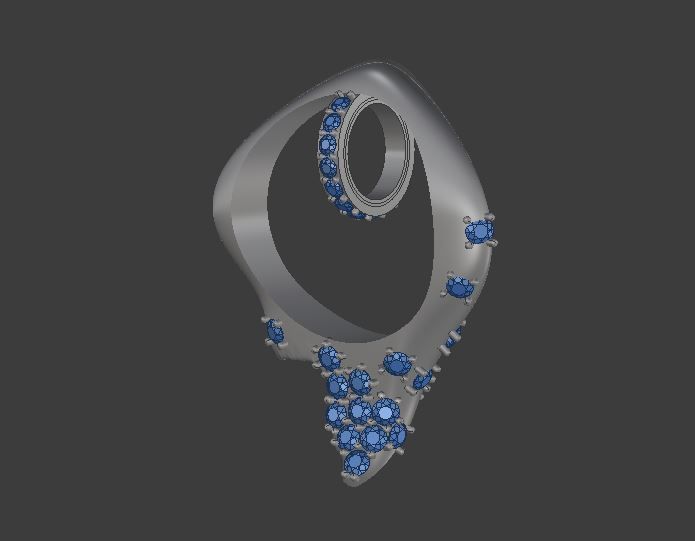 beautiful pendant of smooth shape with stones 3D print model_14