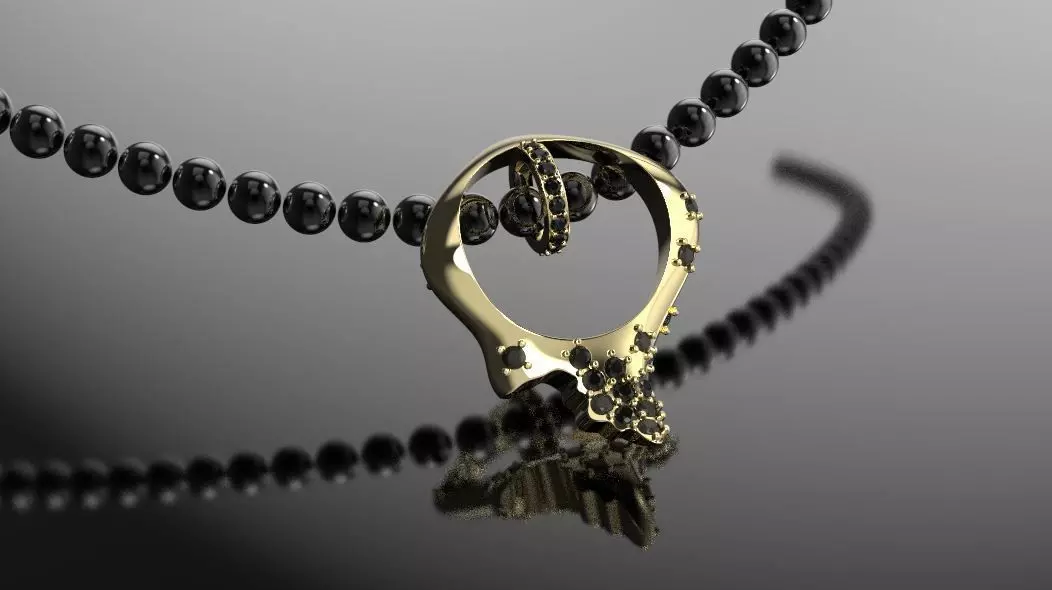 beautiful pendant of smooth shape with stones 3D print model_0