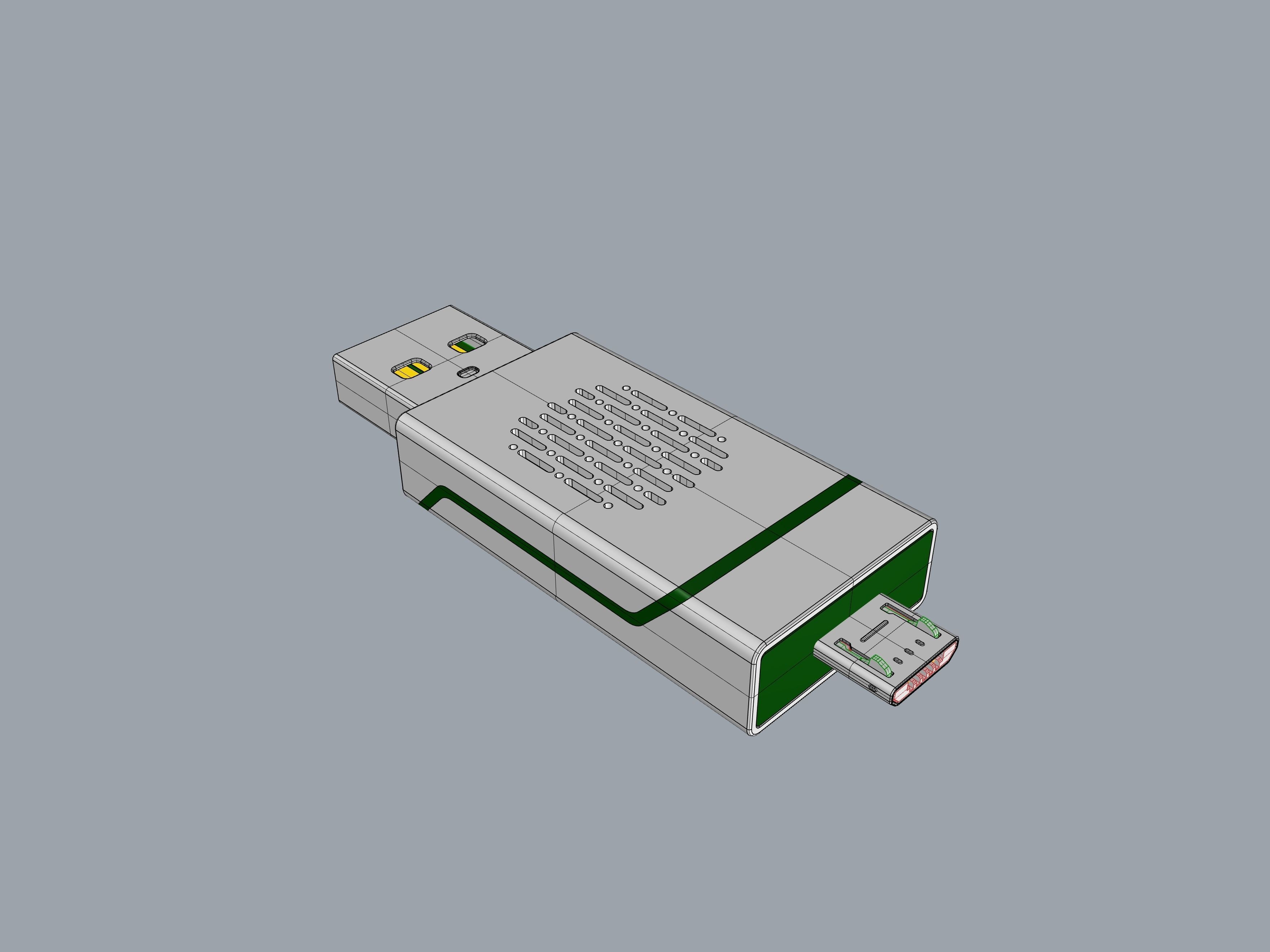 Grey and green OTG U Disk C 3D print model_3