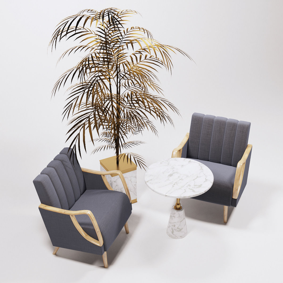 Horta Fauteuil Armchairs and golden palm Low-poly 3D model_1