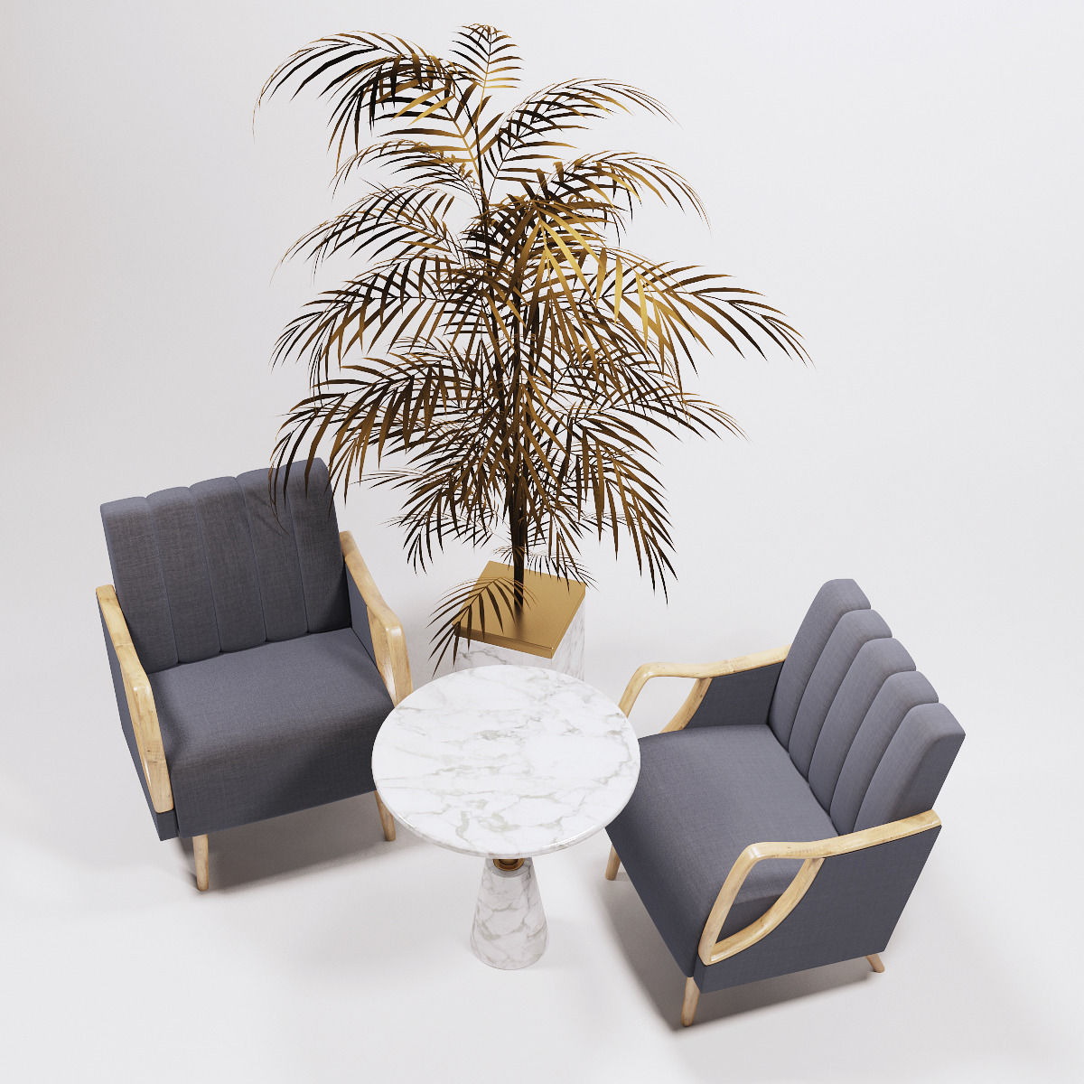 Horta Fauteuil Armchairs and golden palm Low-poly 3D model_2