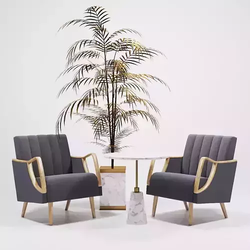 Horta Fauteuil Armchairs and golden palm Low-poly 3D model