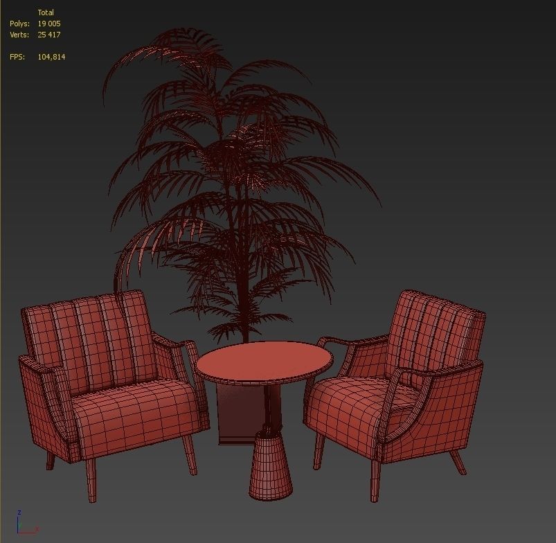 Horta Fauteuil Armchairs and golden palm Low-poly 3D model_5