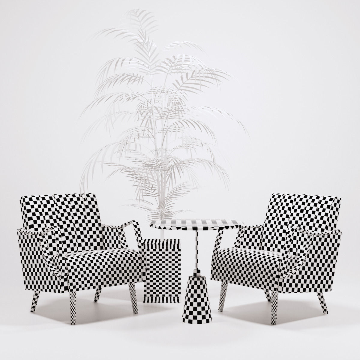 Horta Fauteuil Armchairs and golden palm Low-poly 3D model_4