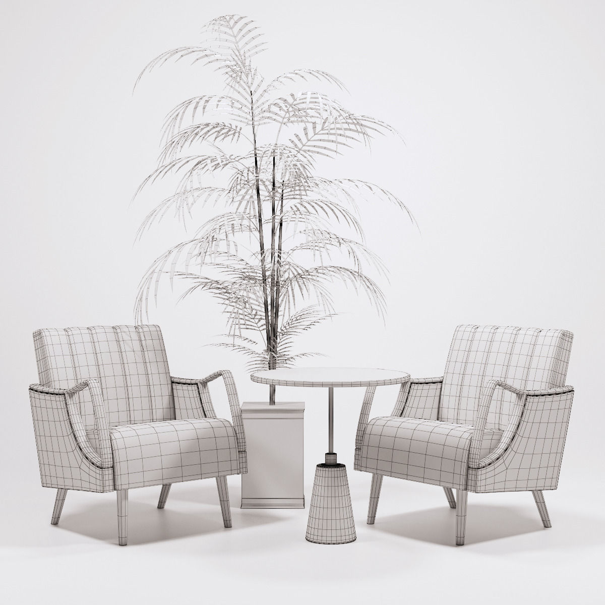 Horta Fauteuil Armchairs and golden palm Low-poly 3D model_3