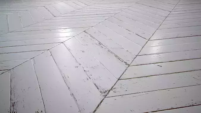 White Painted chevron parquet - PBR textures Low-poly 3D model