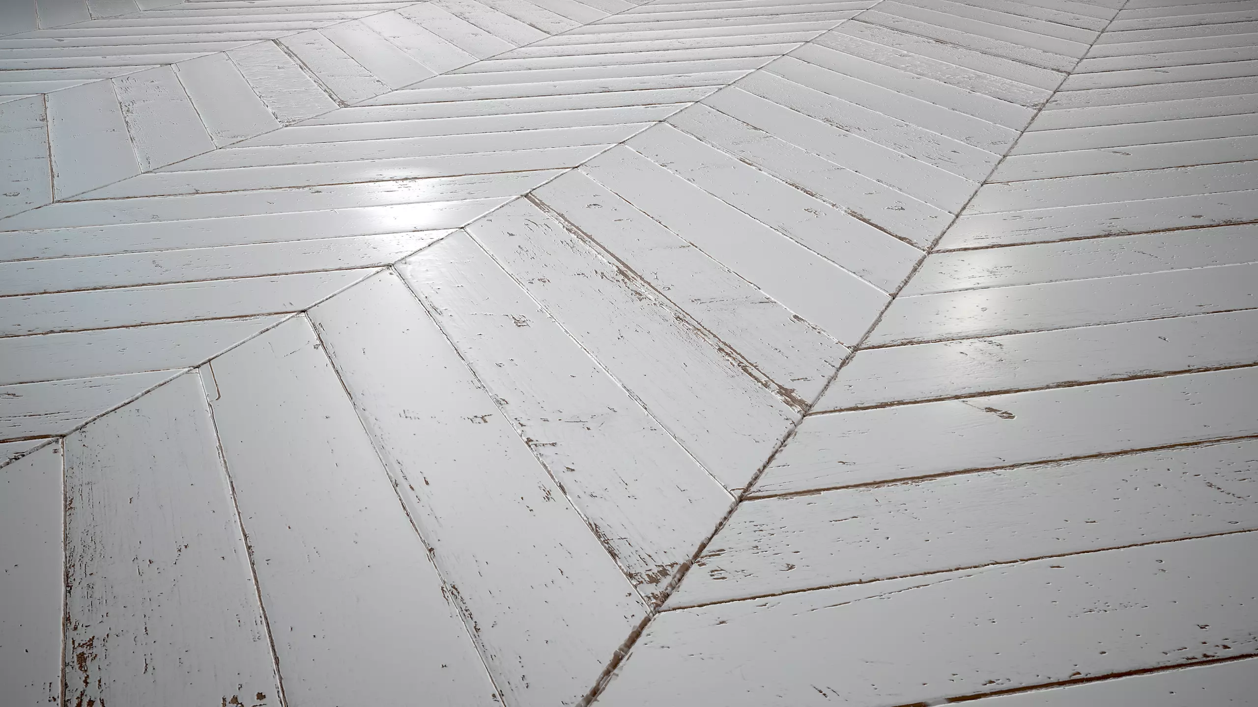 White Painted chevron parquet - PBR textures Low-poly 3D model_0