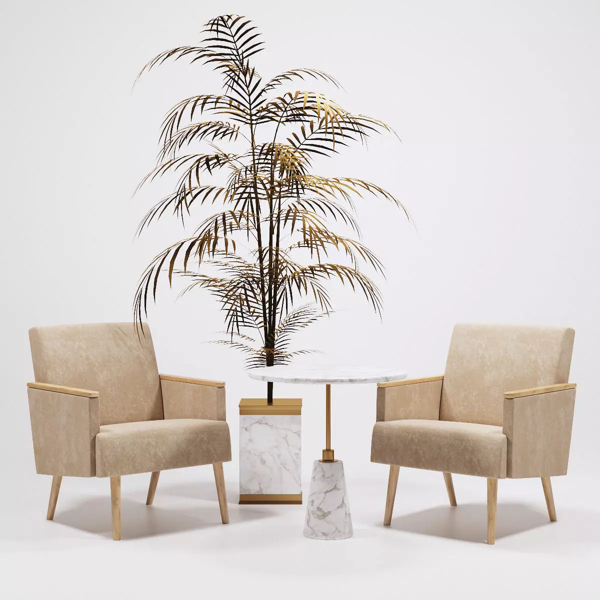 Jasper Armchairs and golden palm Low-poly 3D model