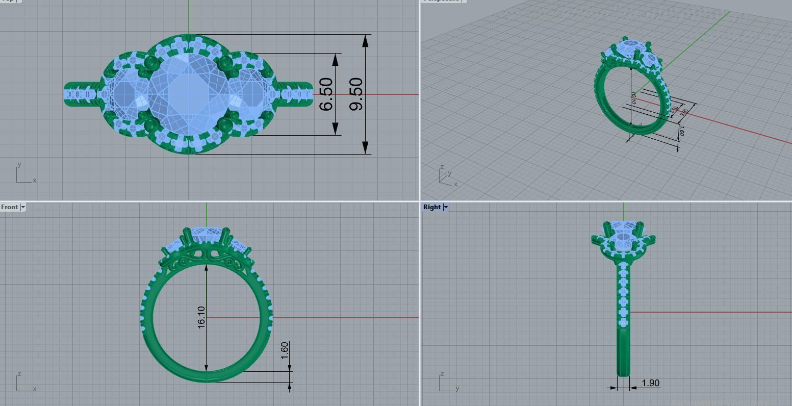 3 stone ring 95 3D print model_2