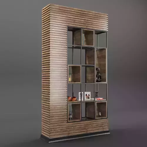 Wooden partition with shelves
