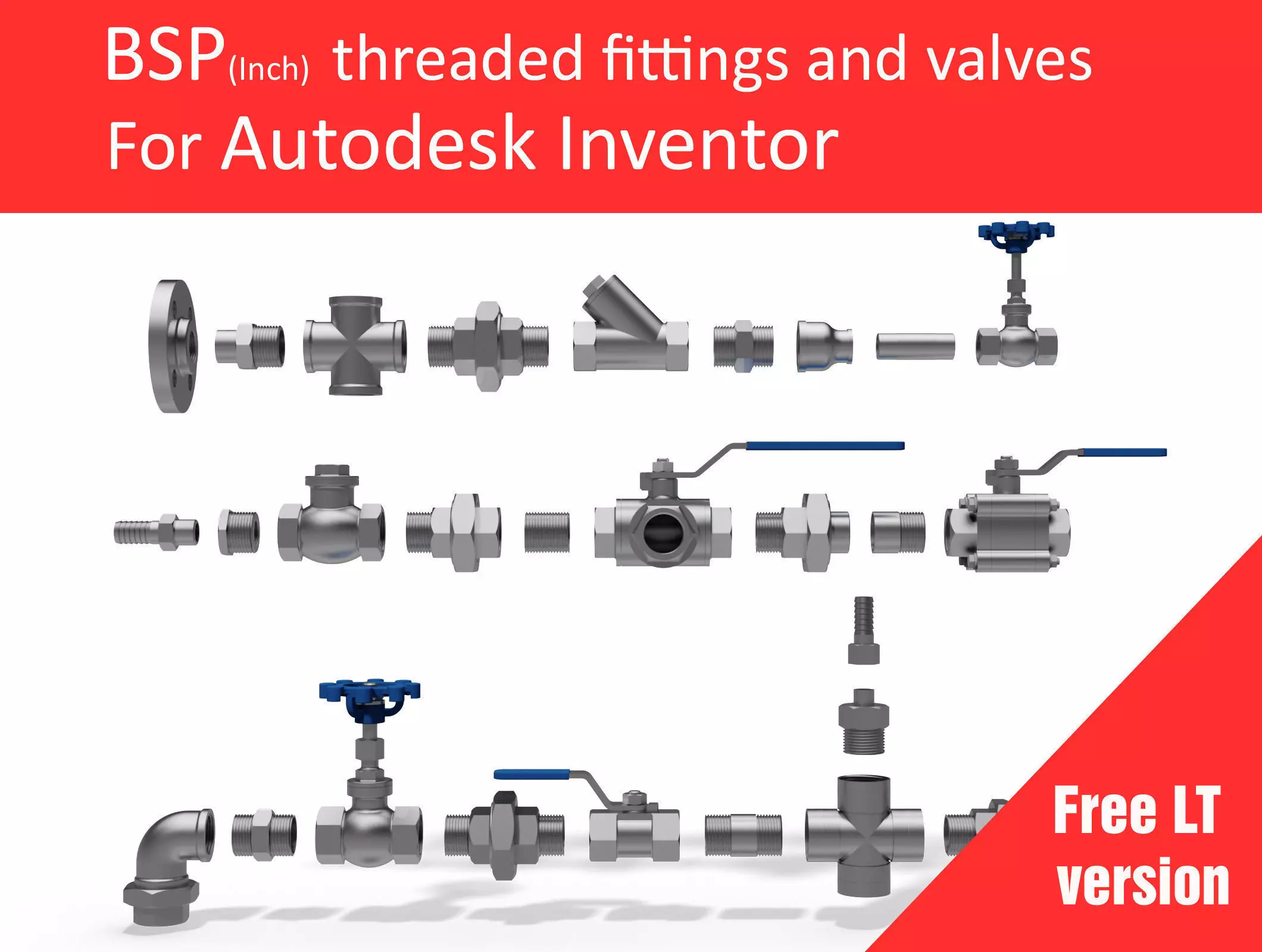 Autodesk Inventor CAD library - Piping No 1 LT Free 3D model_0