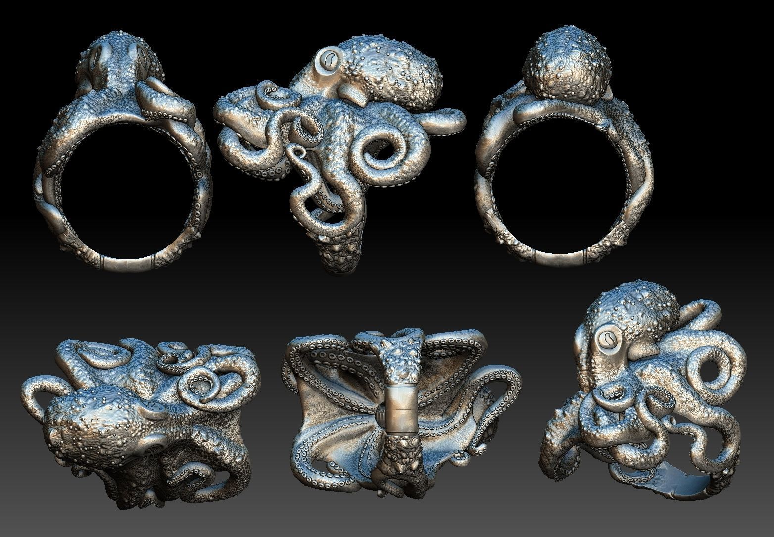 Octopus ring 3d model 3D print model  3D print model_16