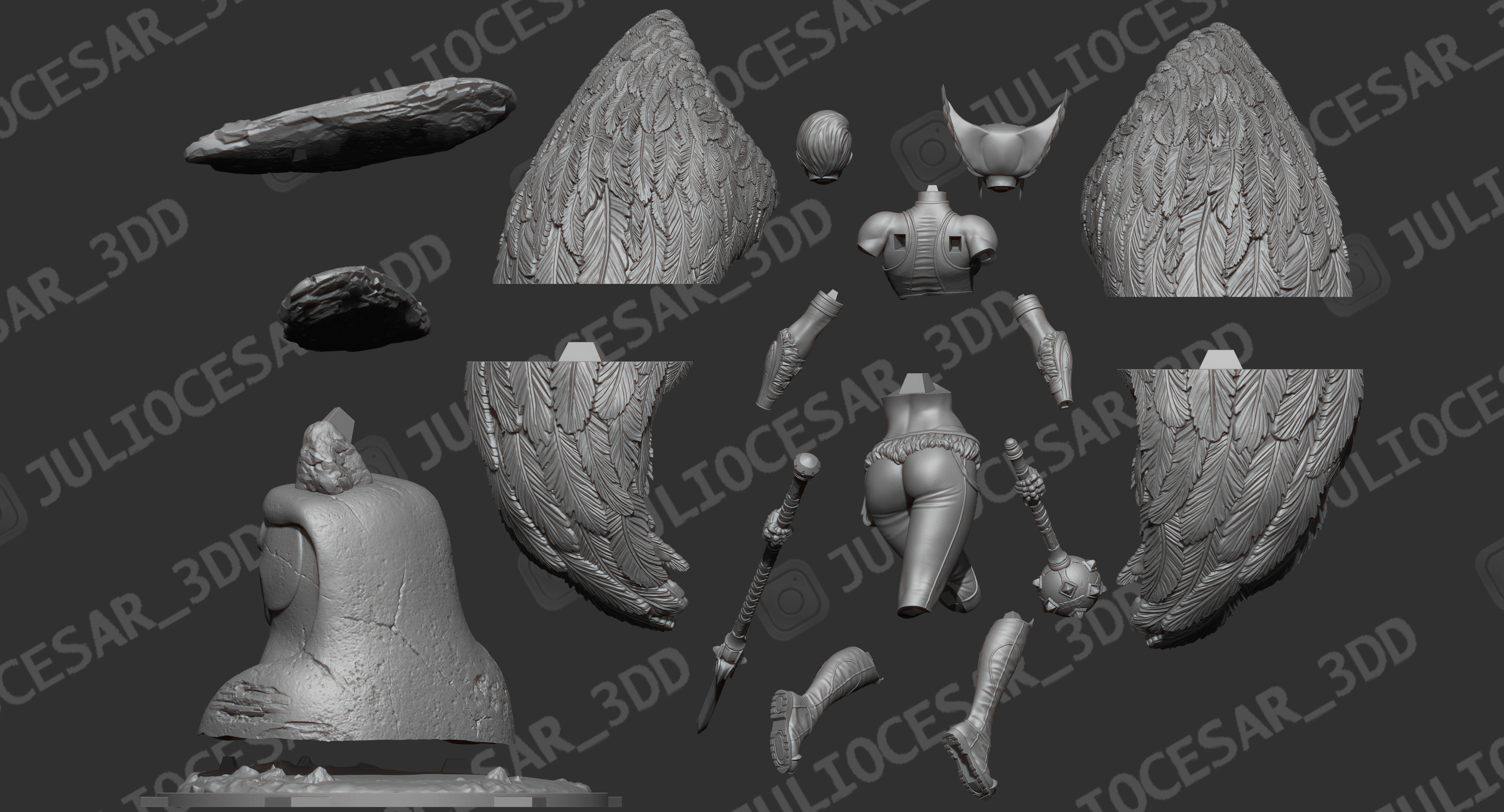 HawkGirl statue of female with wings 3D print model_4