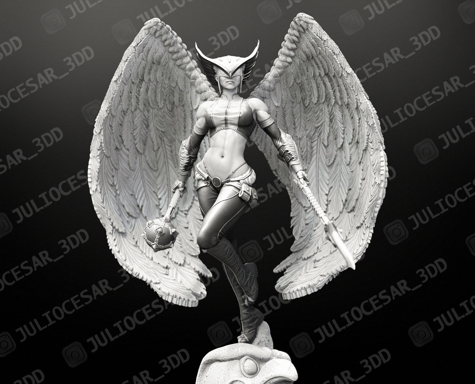HawkGirl statue of female with wings 3D print model_1