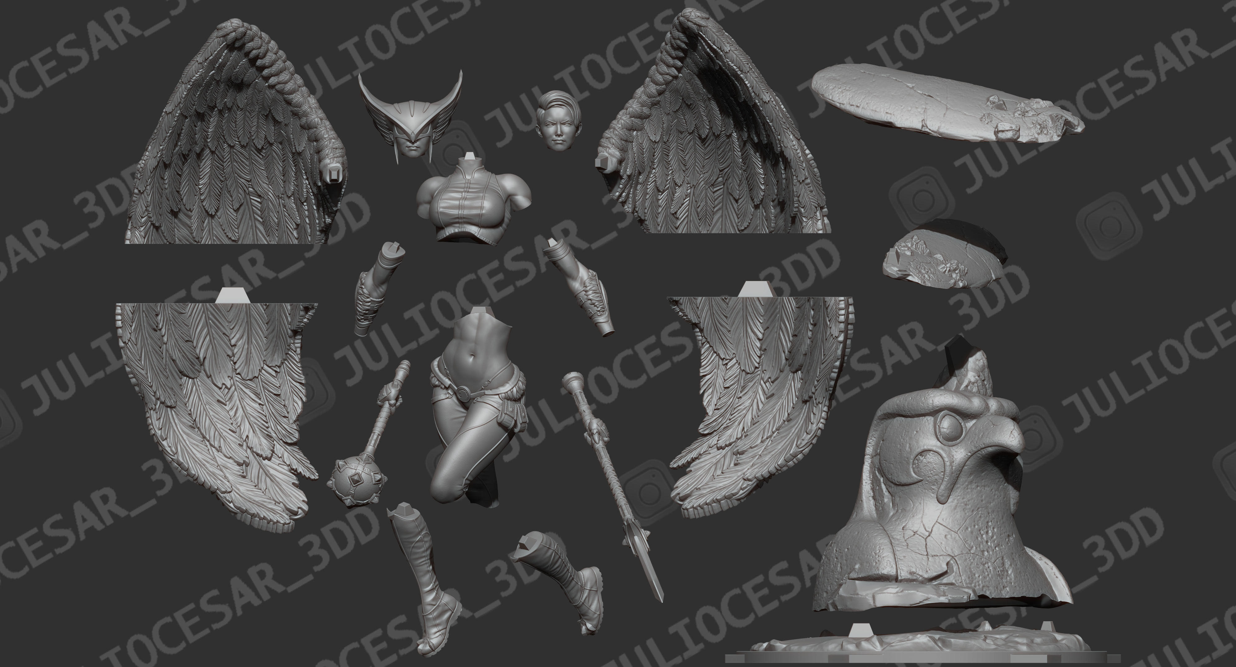 HawkGirl statue of female with wings 3D print model_5