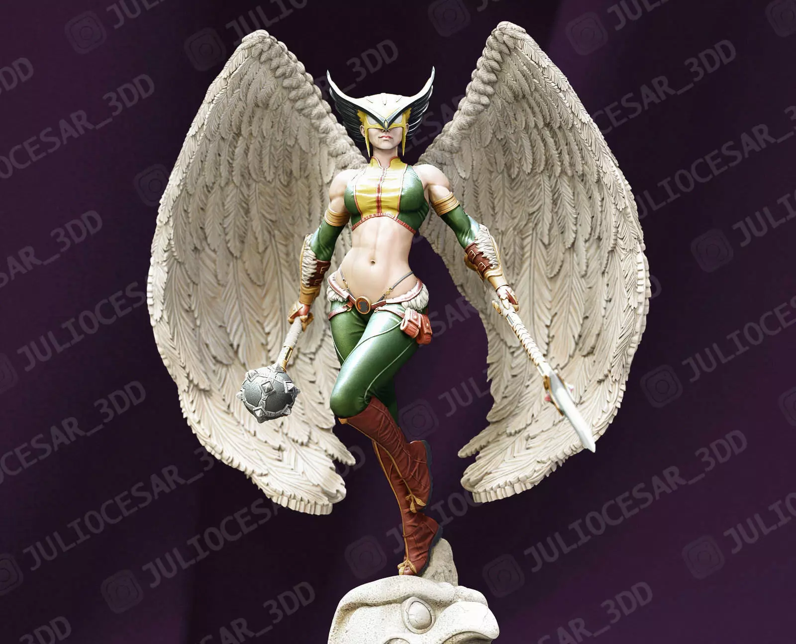 HawkGirl statue of female with wings 3D print model_0