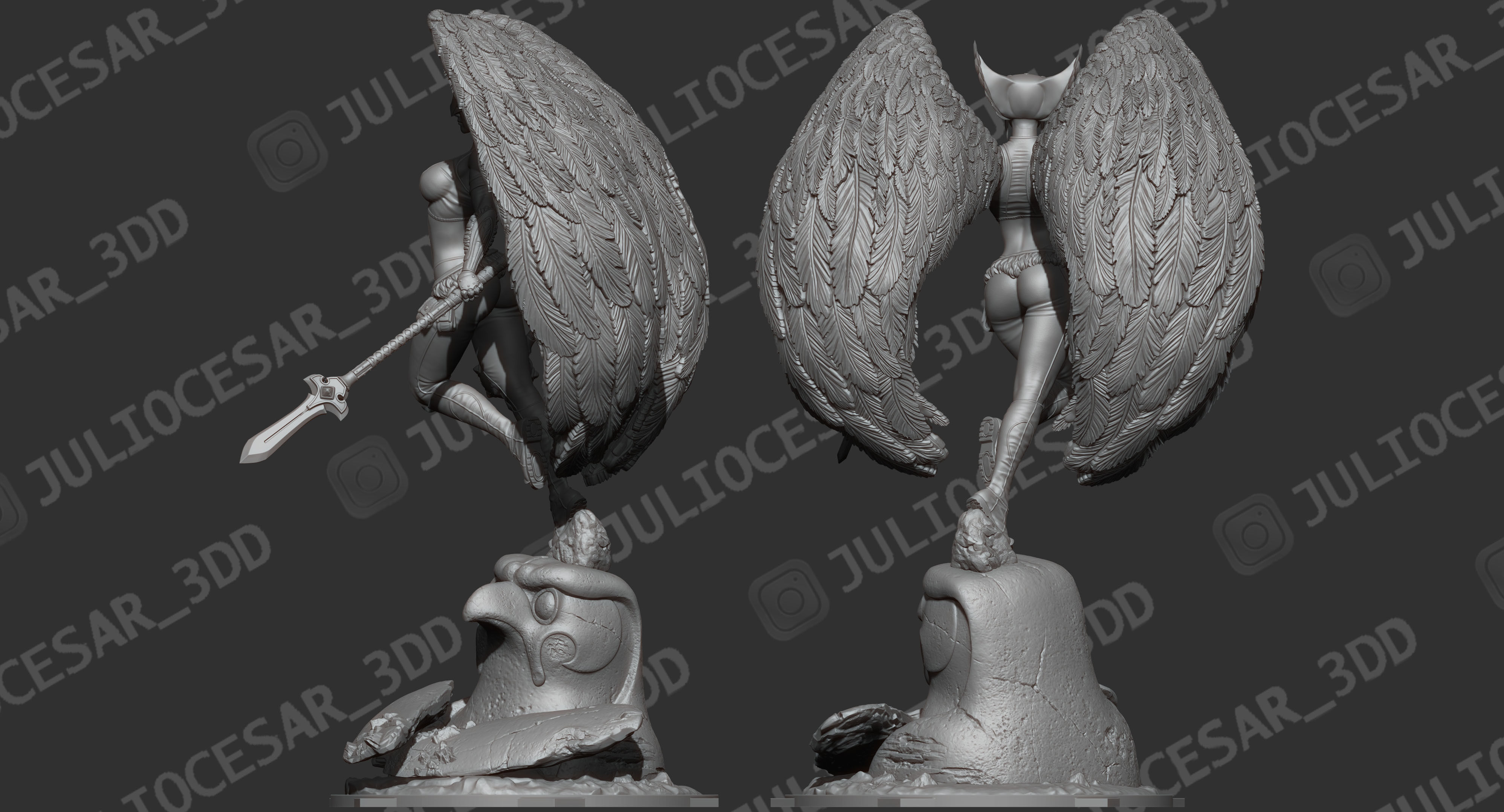 HawkGirl statue of female with wings 3D print model_3