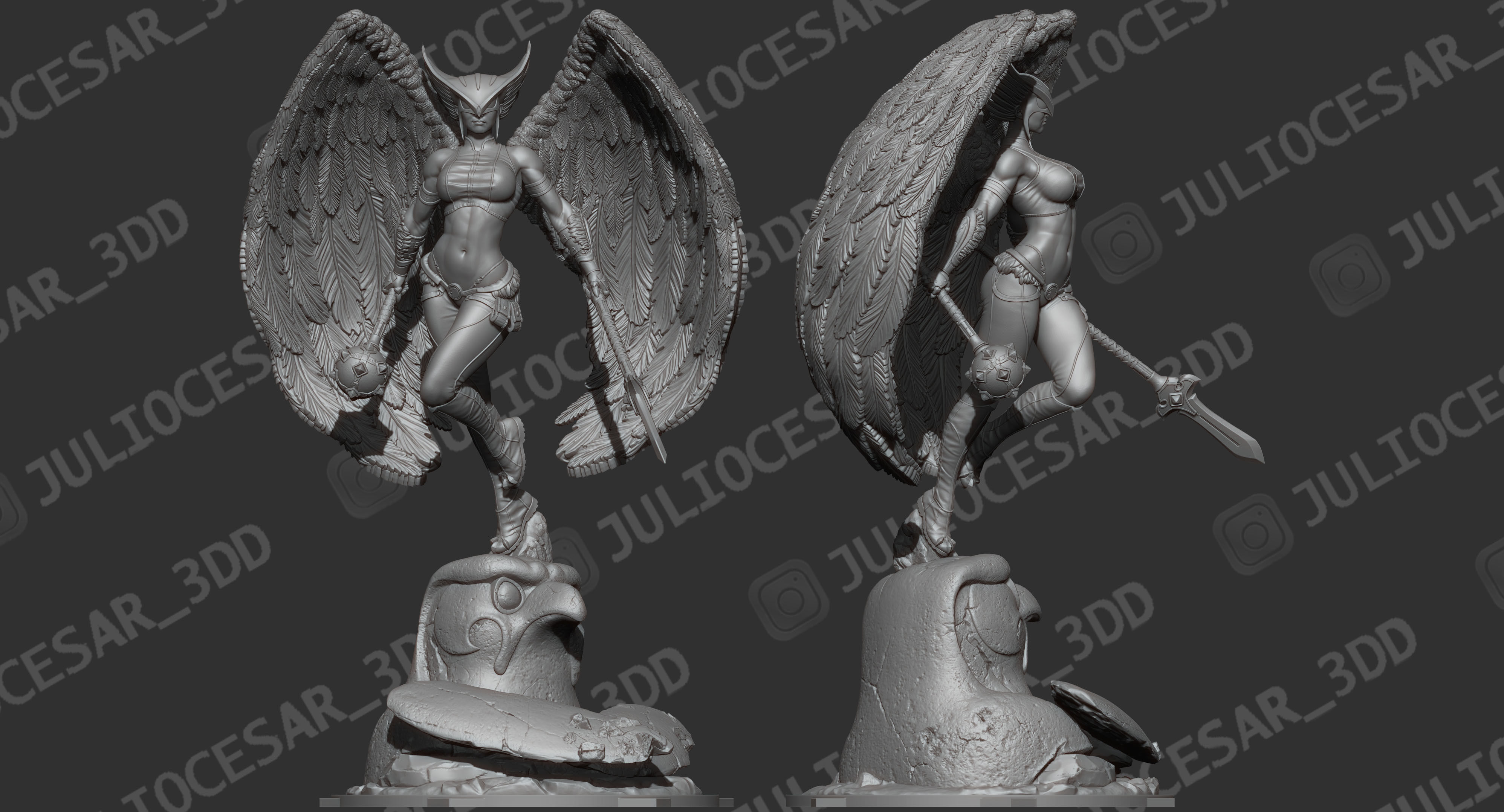 HawkGirl statue of female with wings 3D print model_2