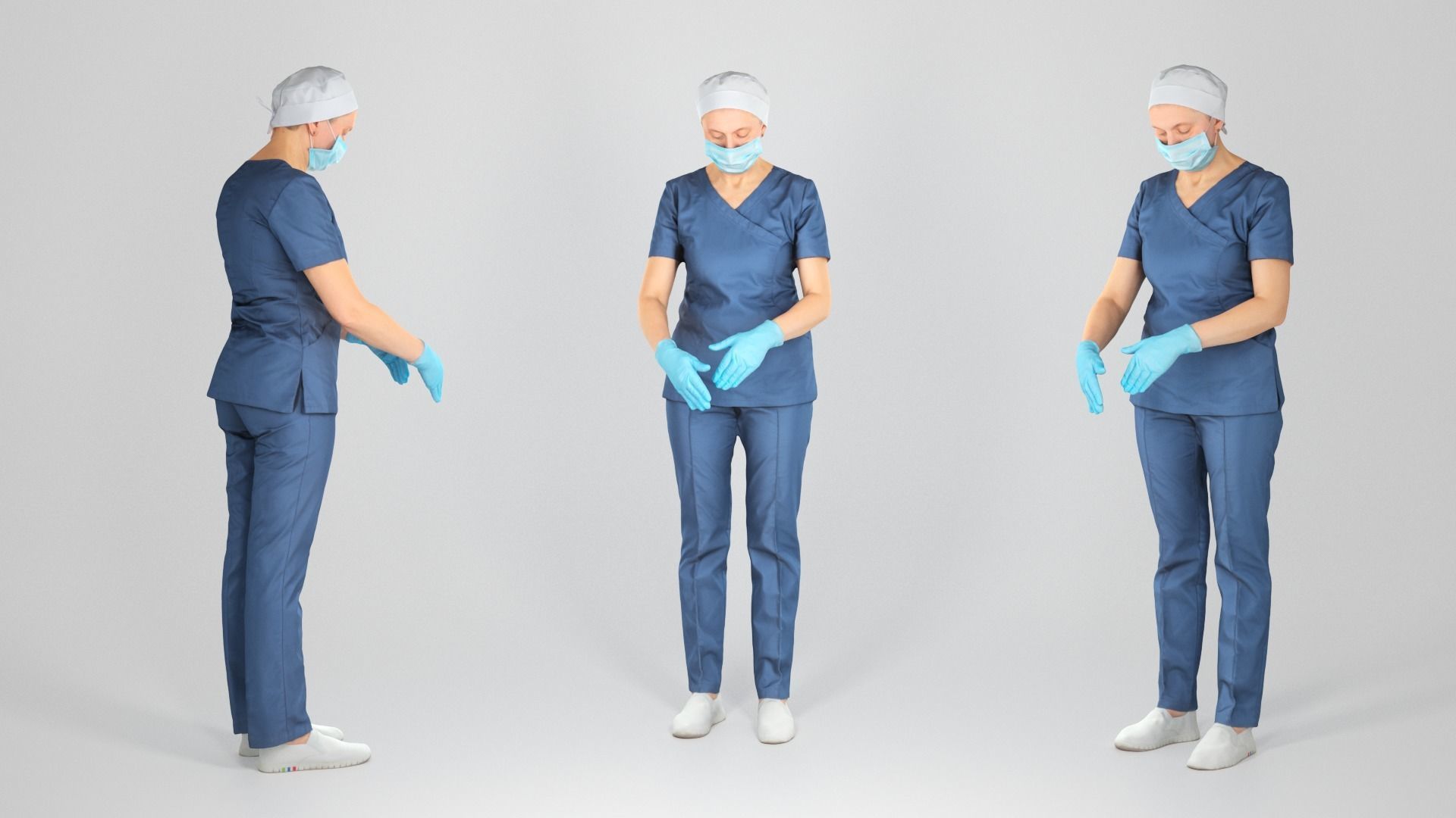 Surgical female doctor in blue uniform working 221 Low-poly 3D model_2