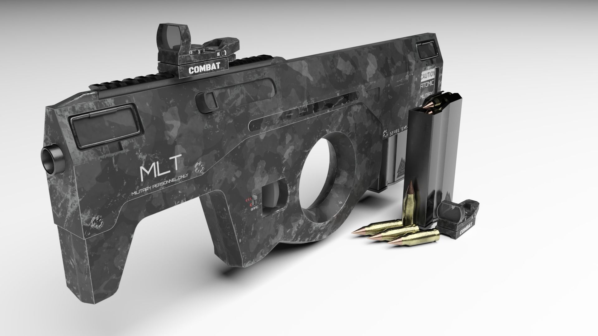 SCIFI Bullpup Low-poly 3D model_1