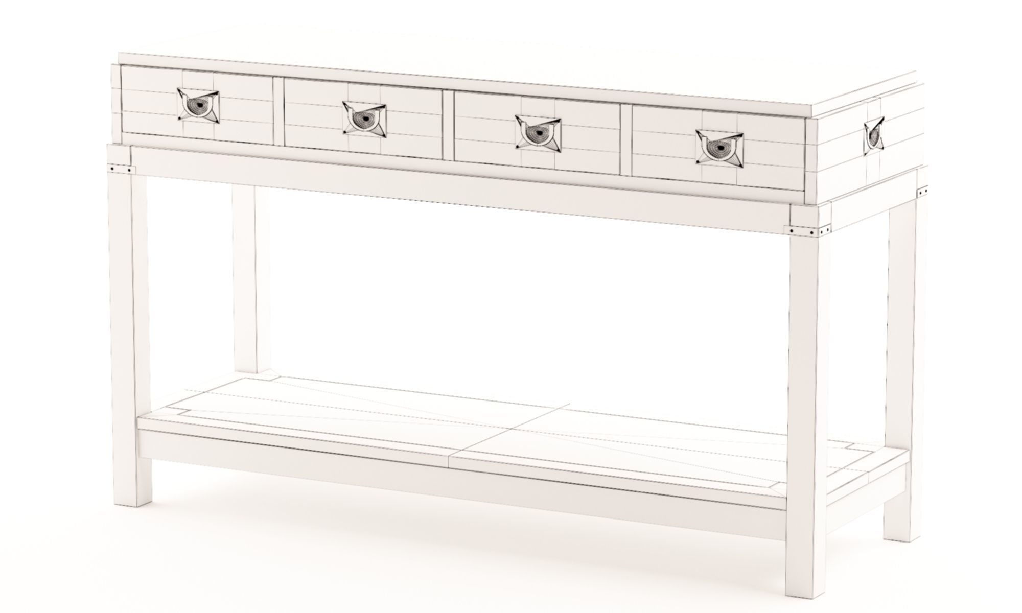 Wellington 4 Drawer Console 3D model_6