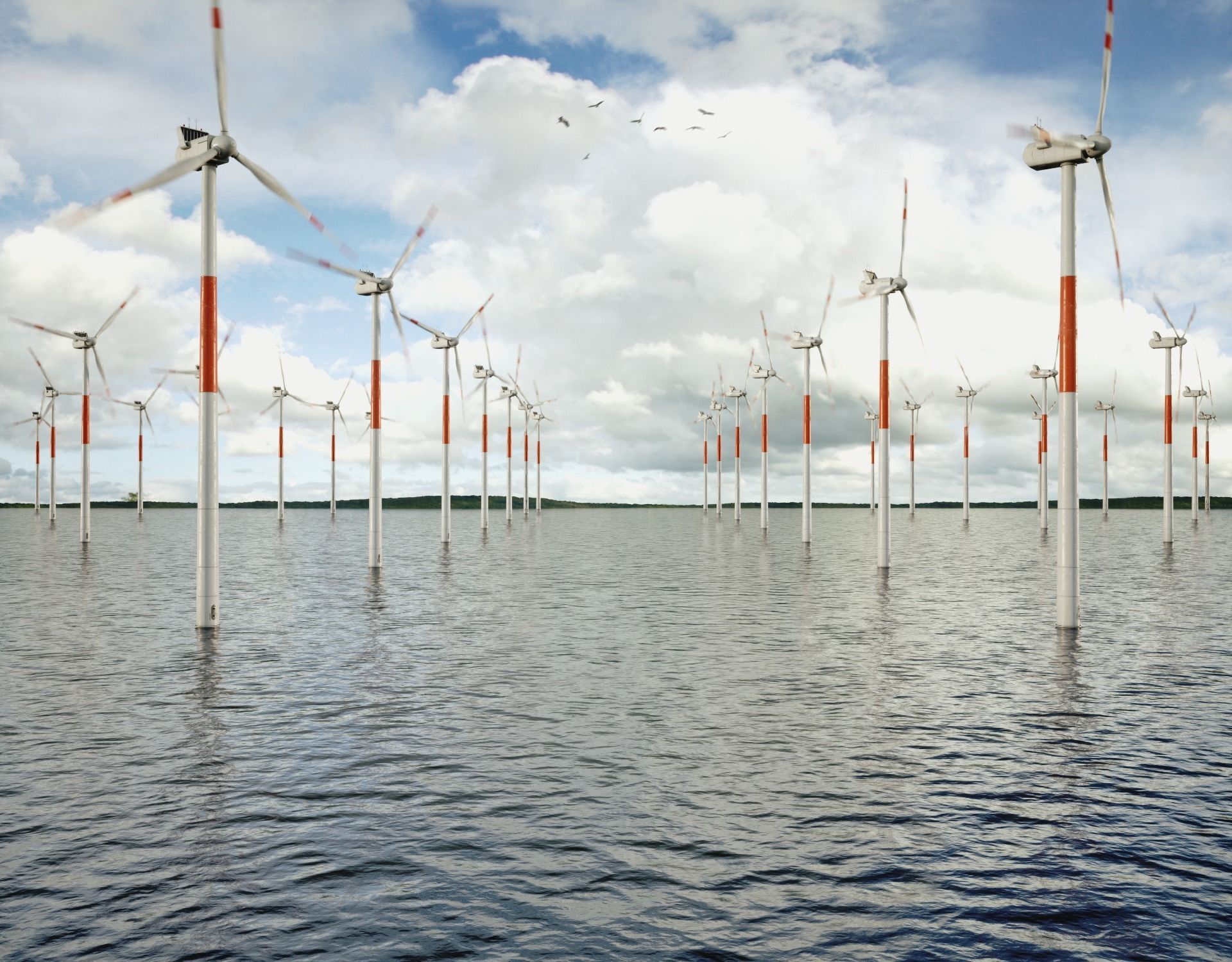 Windmills on the water Low-poly 3D model_1