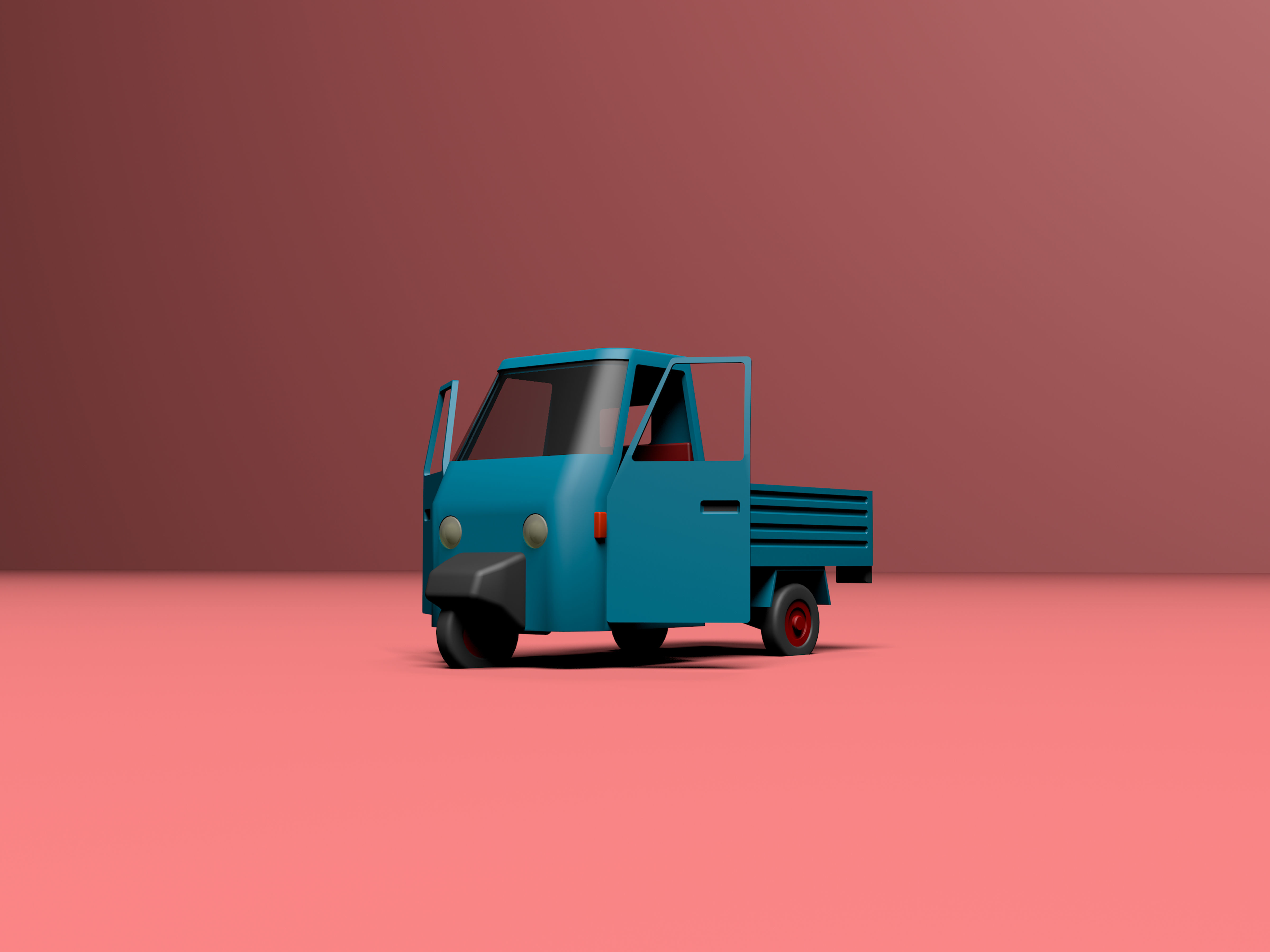 Micro flatbed pickup truck Low-poly 3D model_6