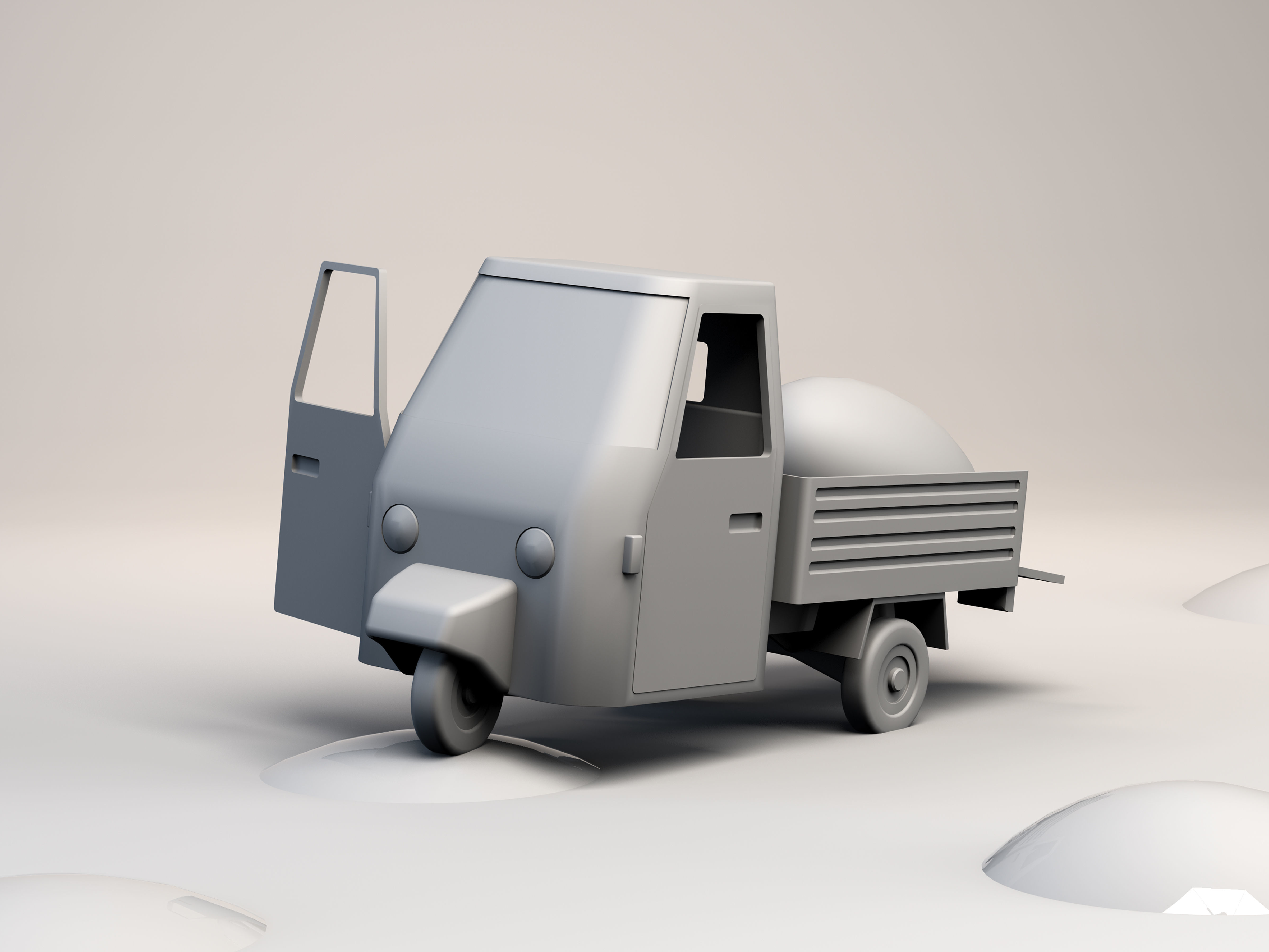 Micro flatbed pickup truck Low-poly 3D model_1