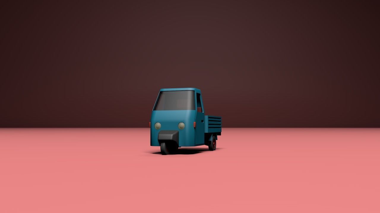 Micro flatbed pickup truck Low-poly 3D model_12