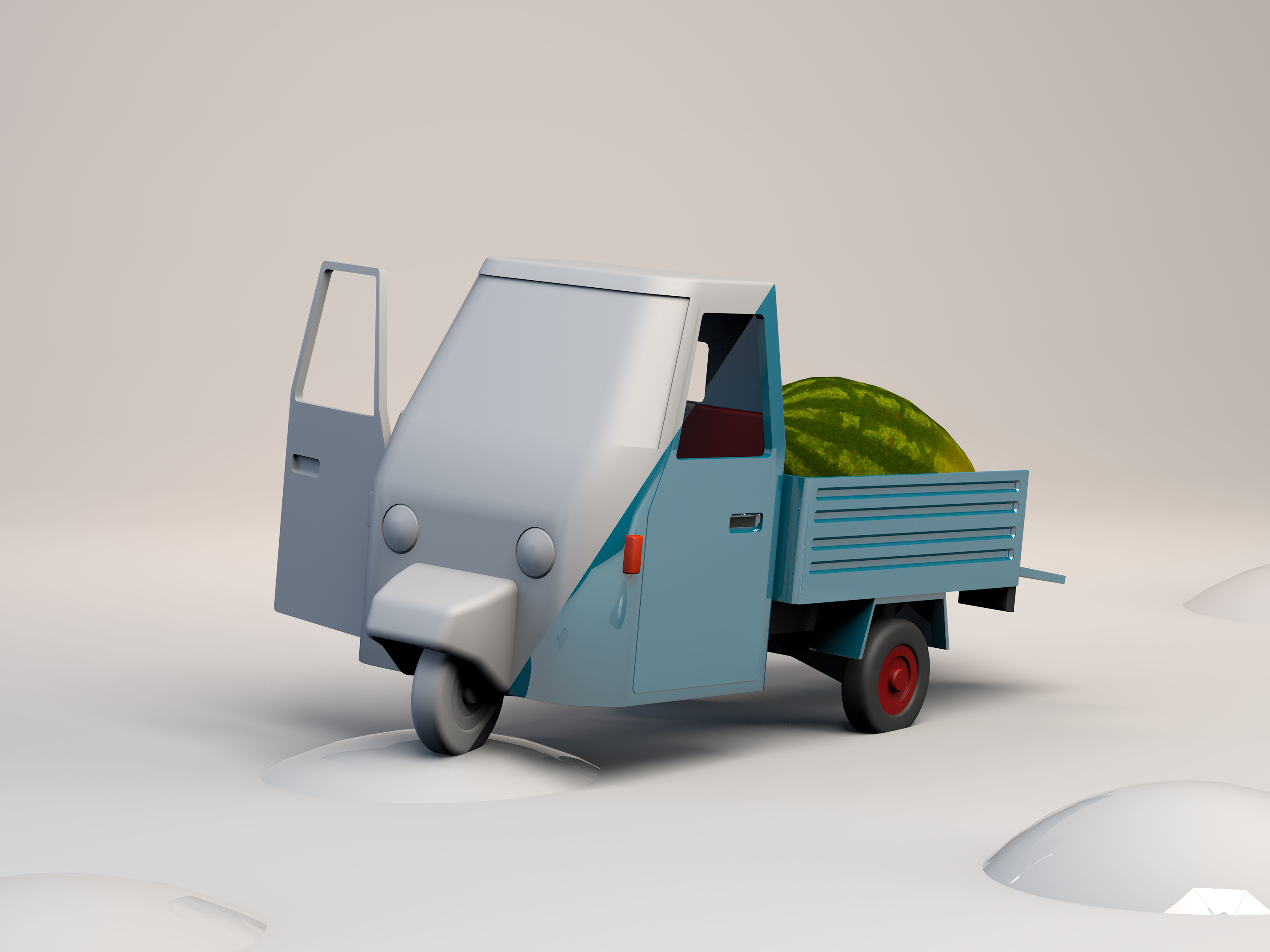 Micro flatbed pickup truck Low-poly 3D model_5