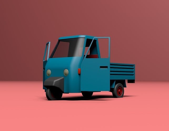 Micro flatbed pickup truck Low-poly 3D model