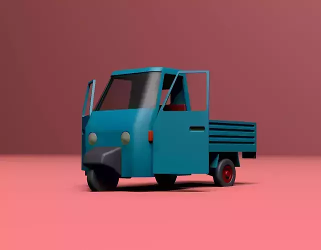 Micro flatbed pickup truck Low-poly 3D model