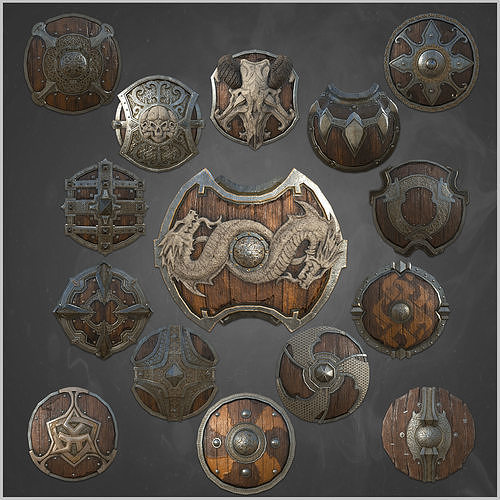 15 Low Poly Ancient Shields  4k PBR Texture  Material  Vol 01 Low-poly 3D model