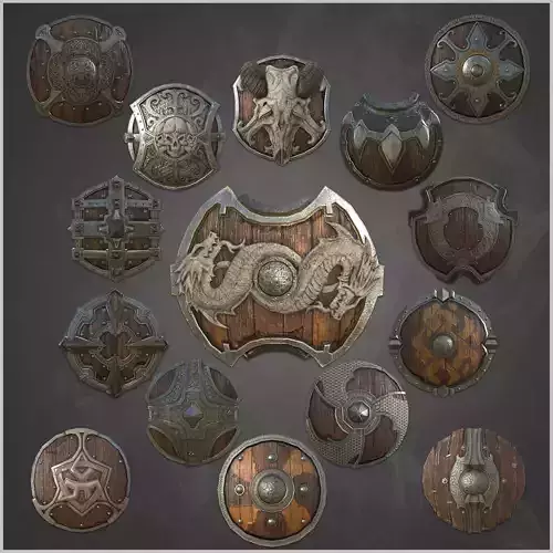 15 Low Poly Ancient Shields  4k PBR Texture  Material  Vol 01 Low-poly 3D model