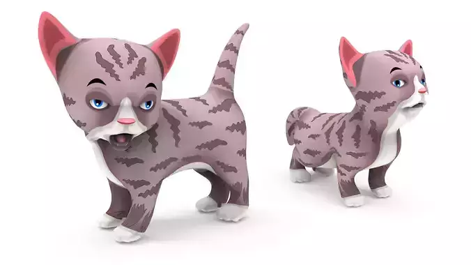 Cartoon Cute Pet Kitten Rigged  Low-poly 3D model
