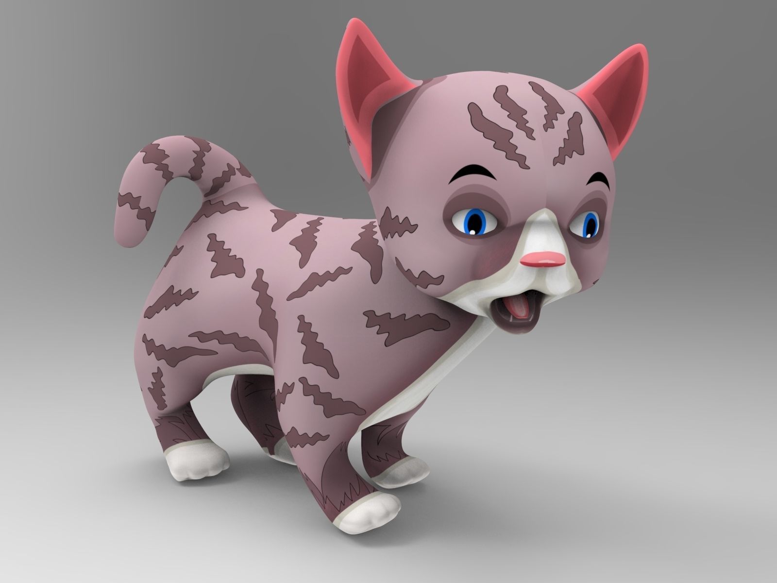 Cartoon Cute Pet Kitten Rigged  Low-poly 3D model_16