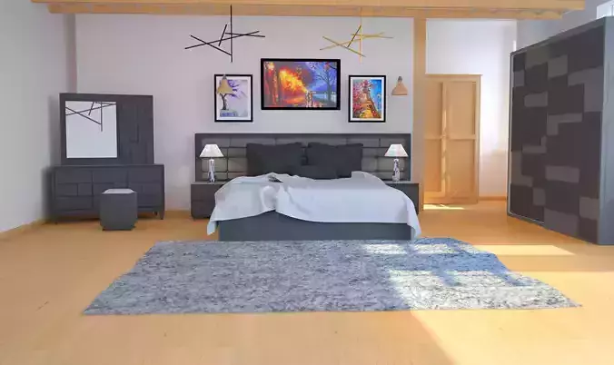 3D bedroom model Cinema 4D