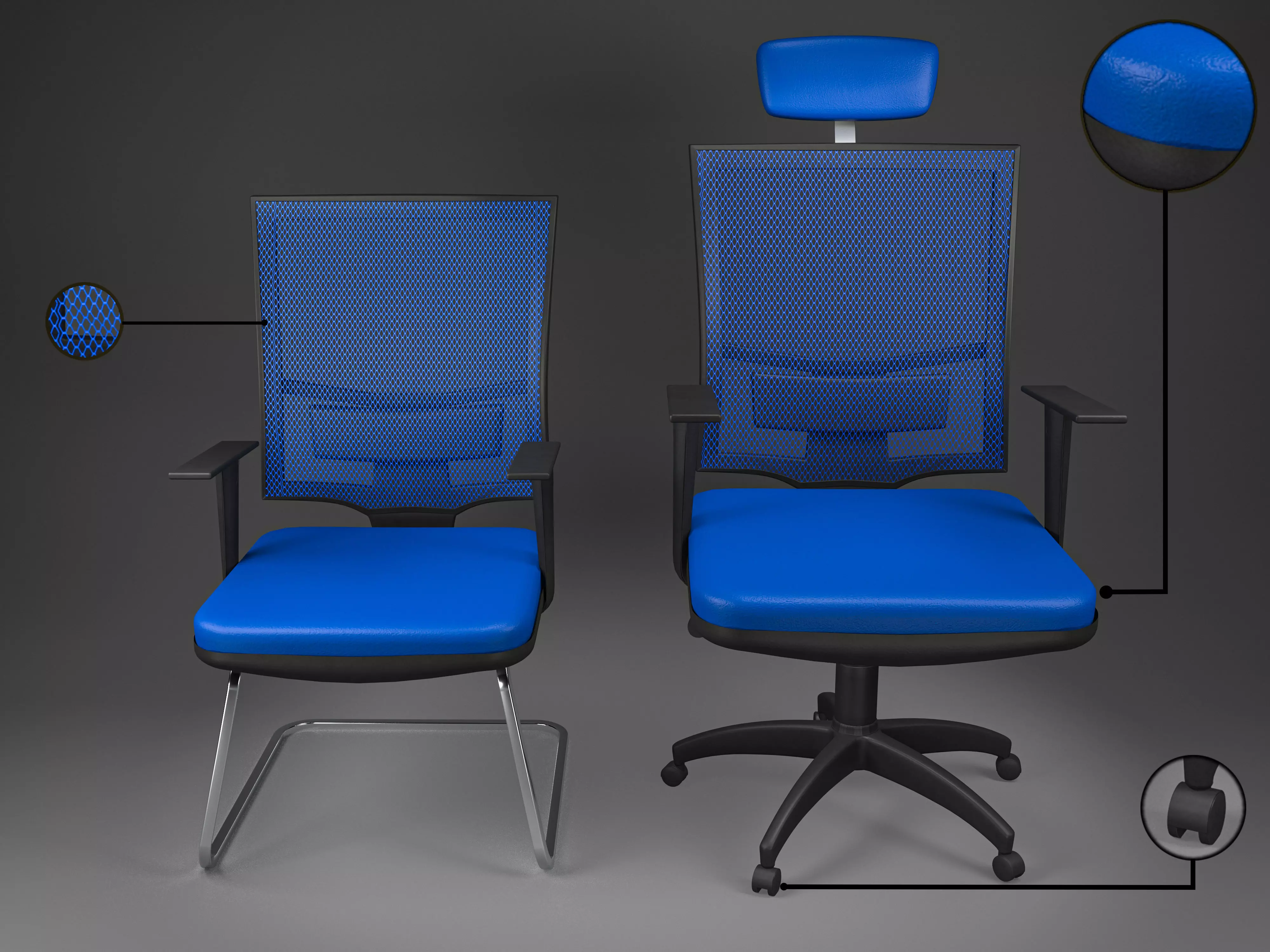 Office Chair Big and Small low poly Low-poly 3D model_0