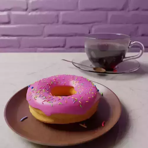Donut and Coffee Cup with Animation and Textures