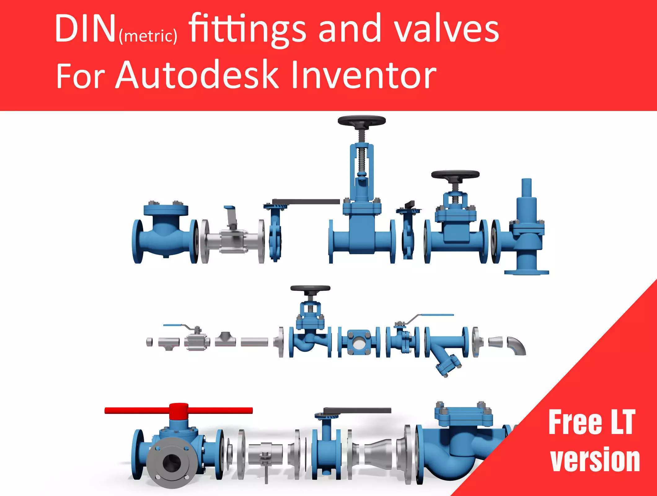 Autodesk Inventor CAD library - Piping No 2 LT Free 3D model_0