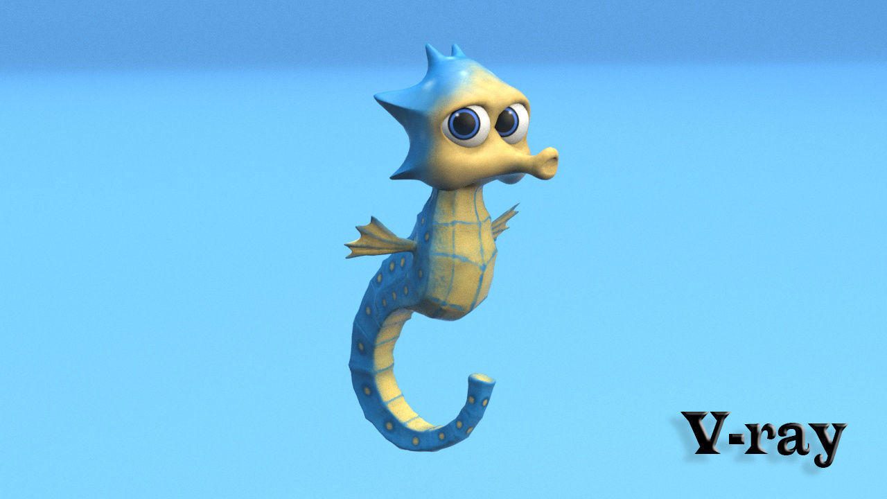 cartoon sea horse Low-poly 3D model_11