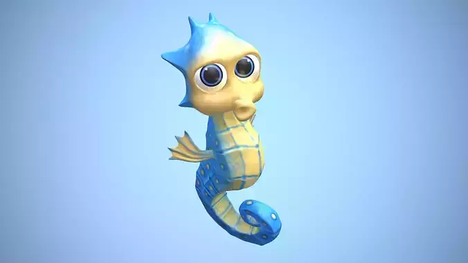 cartoon sea horse Low-poly 3D model