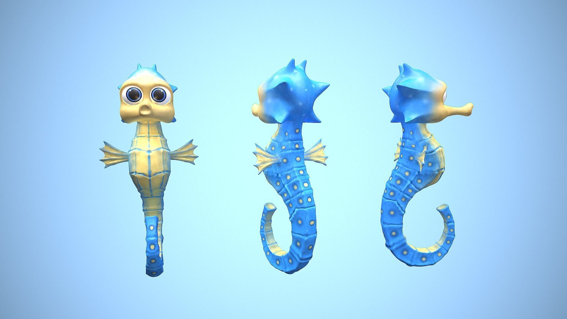 cartoon sea horse Low-poly 3D model_2